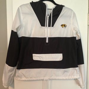 Black and white rain jacket with mizzou logo